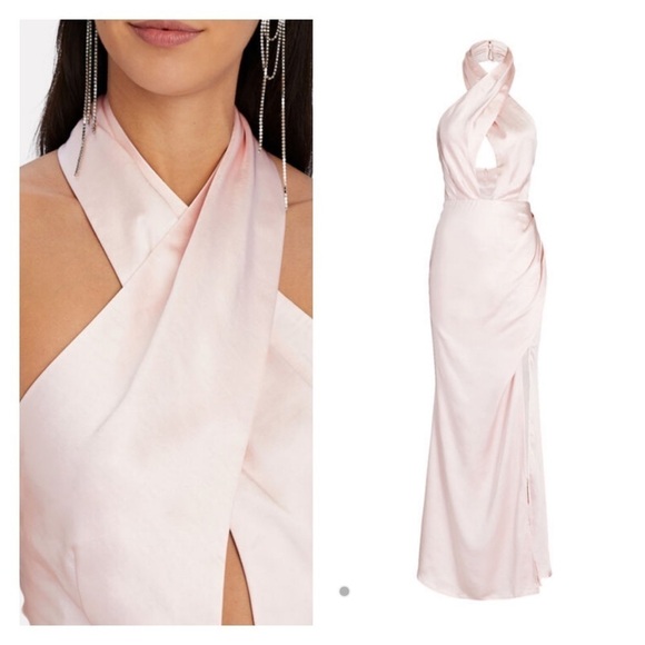 ELLIATT Begonia Cross Front Satin Maxi Dress High Slit Blush Pink Medium NWT - Picture 6 of 14